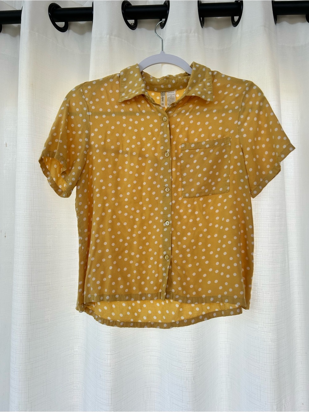 Japna Yellow Polka Dot Short Sleeve Button-Down Shirt